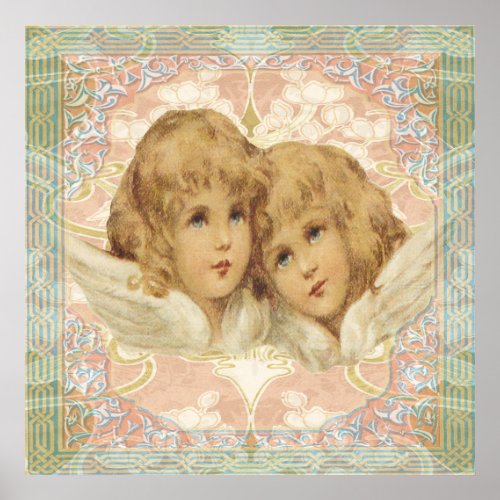 Two Little Vintage Angels Poster