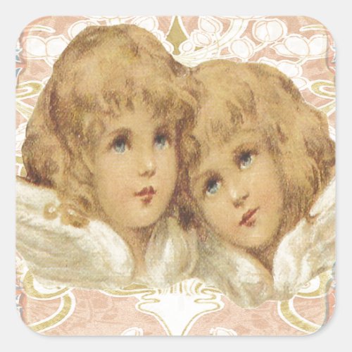 Two Little Vintage Angels Square Sticker