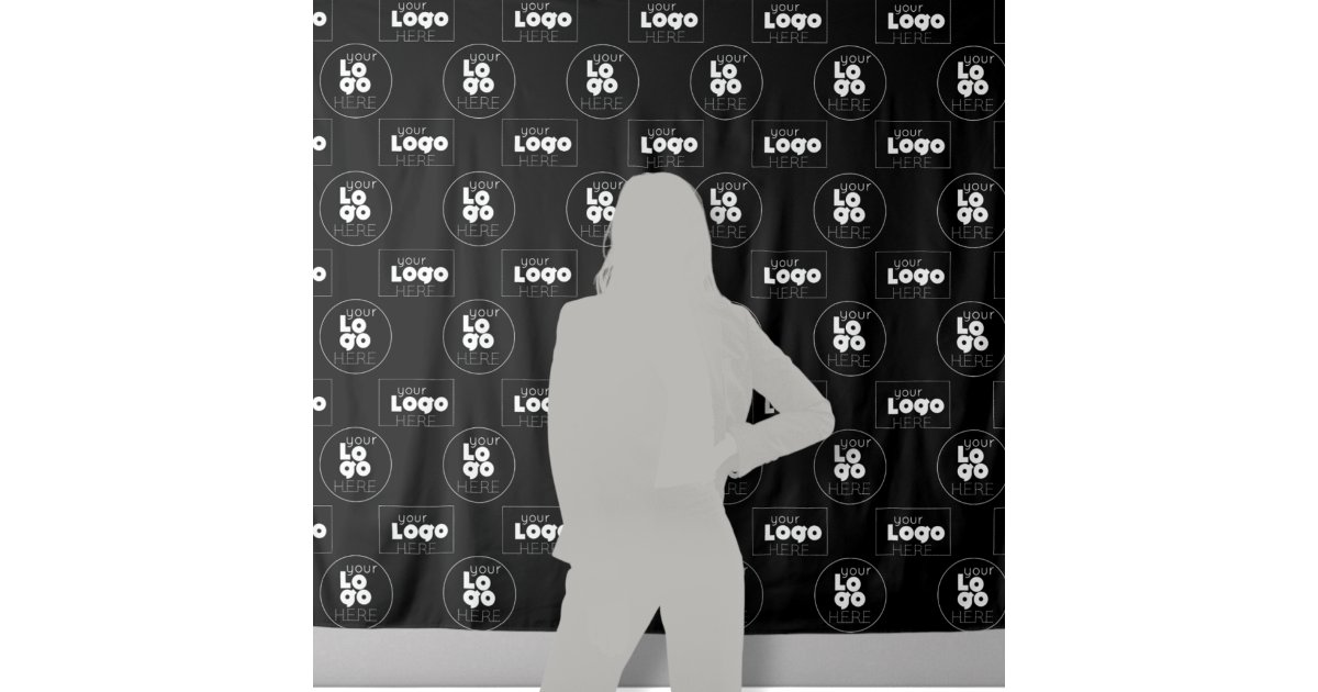 Two Logo Black Step + Repeat Photo Booth Backdrop | Zazzle
