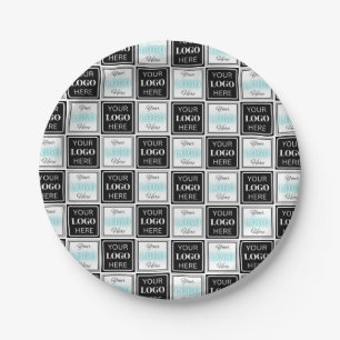 Two Logos Event White Simple Backdrop Paper Plates