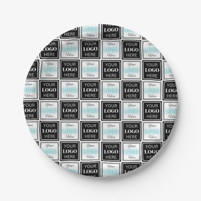 Two Logos Event White Simple Backdrop Paper Plates (Front)