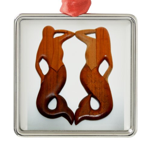 two lookout mermaids metal ornament