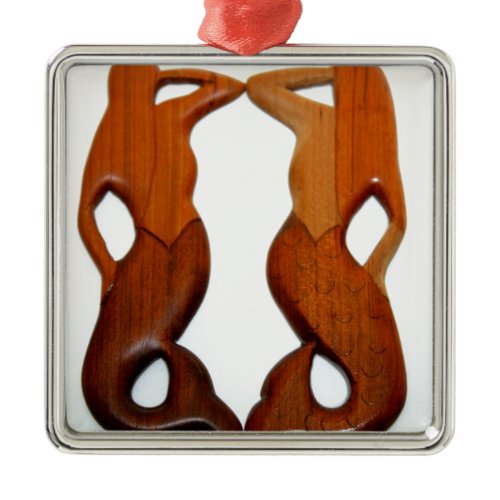 two lookout mermaids metal ornament