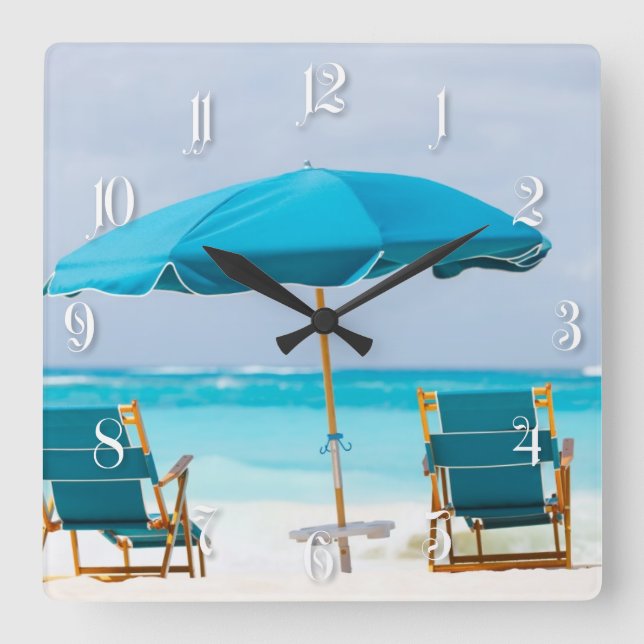 Two lounges on the ocean beach square wall clock (Front)