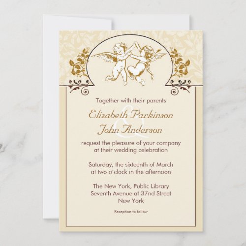 two love angels vintage wedding invitation