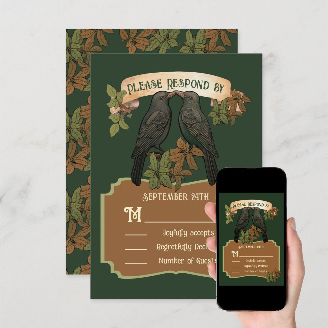 Two Love Birds Folk Art Wedding RSVP Invitation (Downloadable)