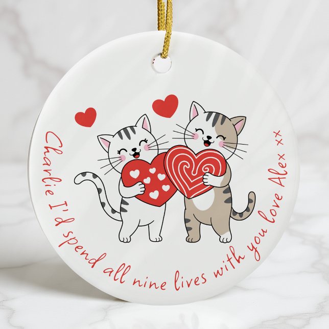 Two Love Cats Anniversary Valentine Couple Ceramic Ornament (Creator Uploaded)