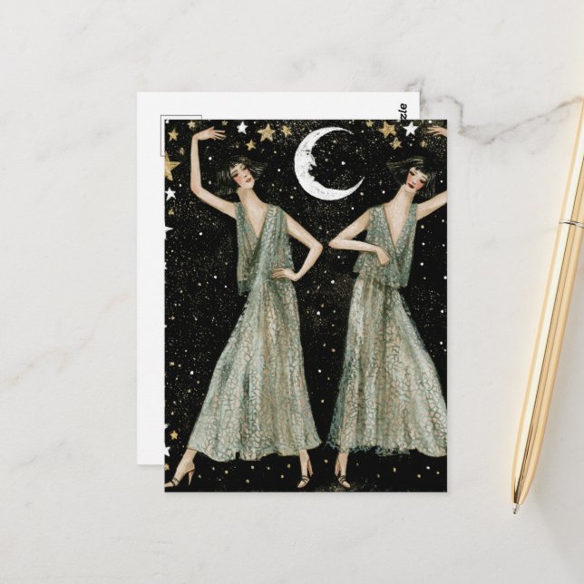 Two Lovely Ladies Dance in the Moonlight Postcard (Front/Back In Situ)