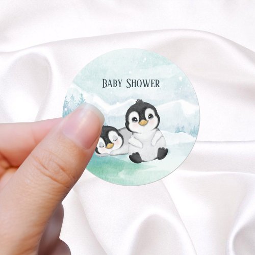 Two Lovely Penguins Baby Shower Classic Round Sticker
