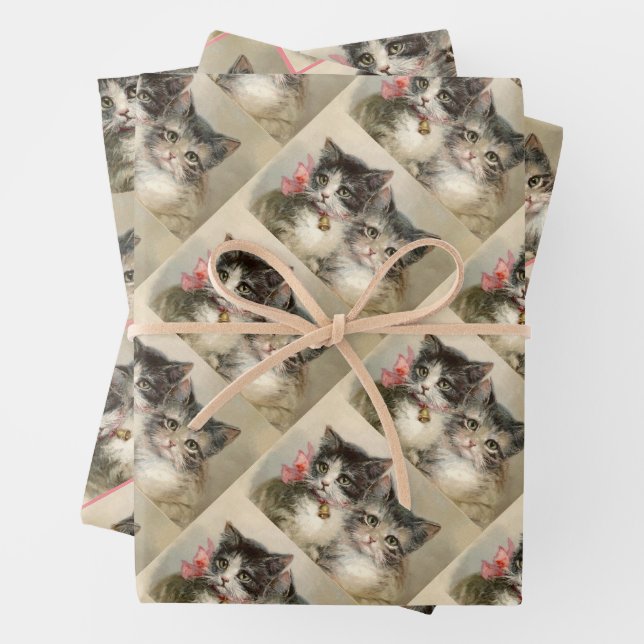 Two lovely Victorian kittens Wrapping Paper Sheets (In situ)