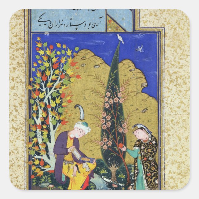 Two Lovers in a Flowering Orchard Square Sticker (Front)