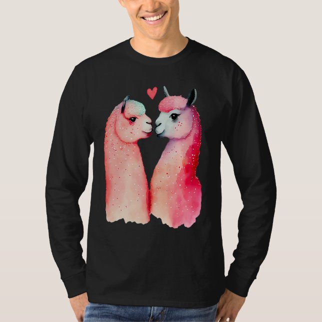 Two Loving Llamas In Love Heart Valentine's Day Al T-Shirt (Front)