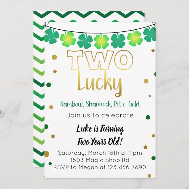 Two Lucky 2nd Birthday Invitation (Front/Back)
