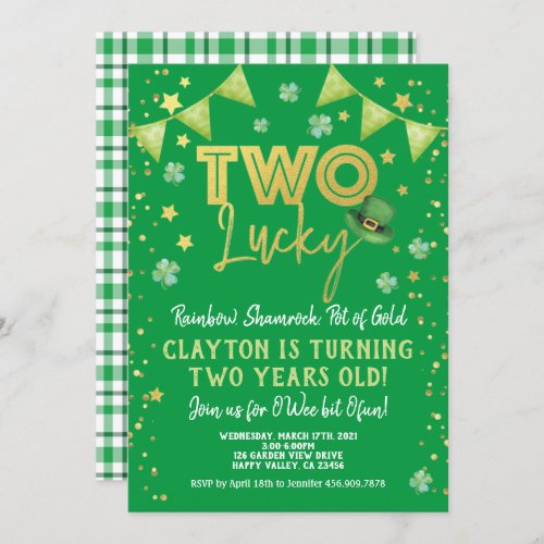 Two Lucky 2nd Birthday St Patricks Day Party Invitation