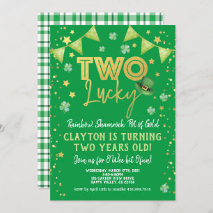Two Lucky 2nd Birthday St Patrick's Day Party Invitation