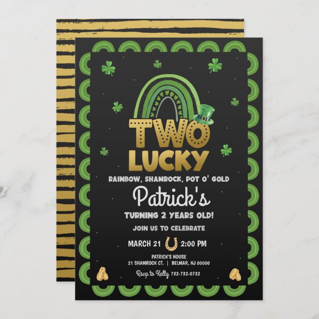 Two Lucky Birthday Invitation St Patrick's Day (Front/Back)