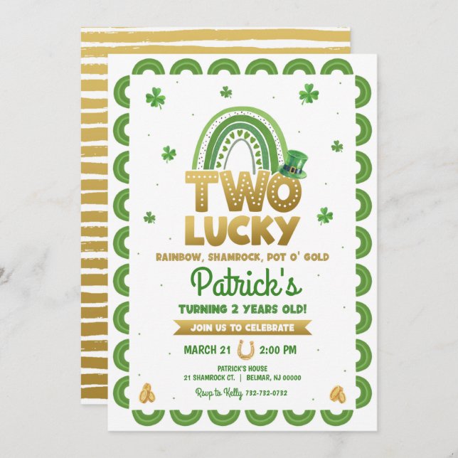 Two Lucky Birthday Invitation St Patrick's Day (Front/Back)