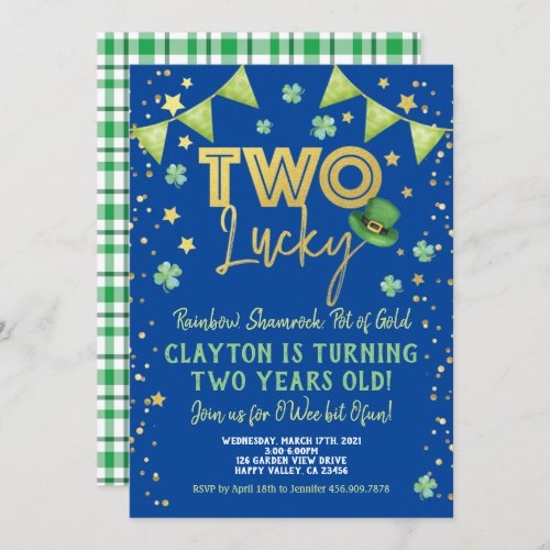 Two Lucky Boy 2nd Birthday St Patricks Day Party Invitation