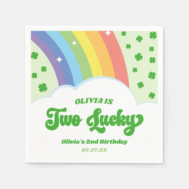 Two Lucky Charm Rainbow 2nd Birthday Party Napkins (Front)