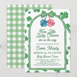 Two Lucky Charms Clovers Girl Boy Twin Baby Shower Invitation