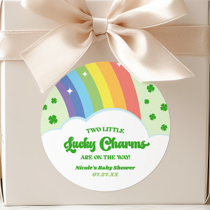 Two Lucky Charms Rainbow Twins Baby Shower Classic Round Sticker