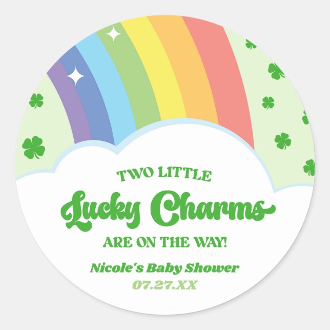 Two Lucky Charms Rainbow Twins Baby Shower Classic Round Sticker (Front)