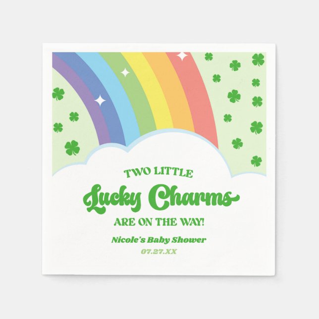 Two Lucky Charms Rainbow Twins Baby Shower Napkins (Front)