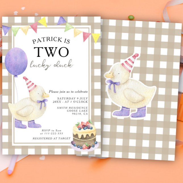 Two Lucky Duck Gender Neutral First Birthday  Invitation (Creator Uploaded)