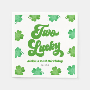 Two Lucky Green Shamrock Clover 2nd Birthday Party Napkins