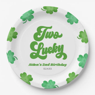 Two Lucky Green Shamrock Clover Birthday Party Paper Plates