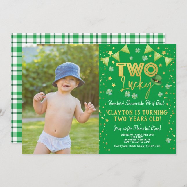 Two Lucky Second Birthday St Patrick's Day Photo Invitation (Front/Back)