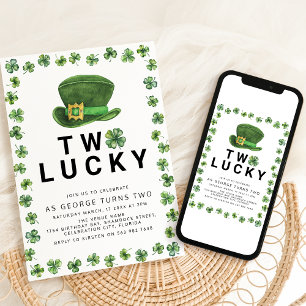 Two Lucky Shamrock 2nd Birthday Party Invitation
