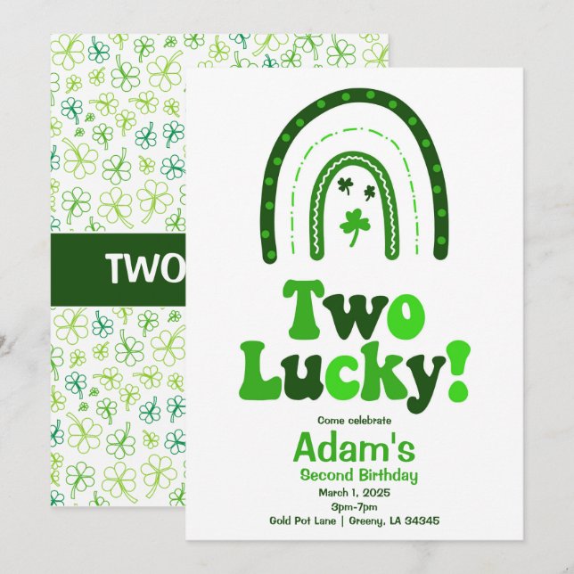 Two Lucky Shamrock Birthday  Invitation (Front/Back)