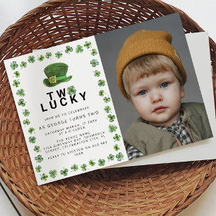 Two Lucky Shamrock Photo 2nd Birthday Party Invitation