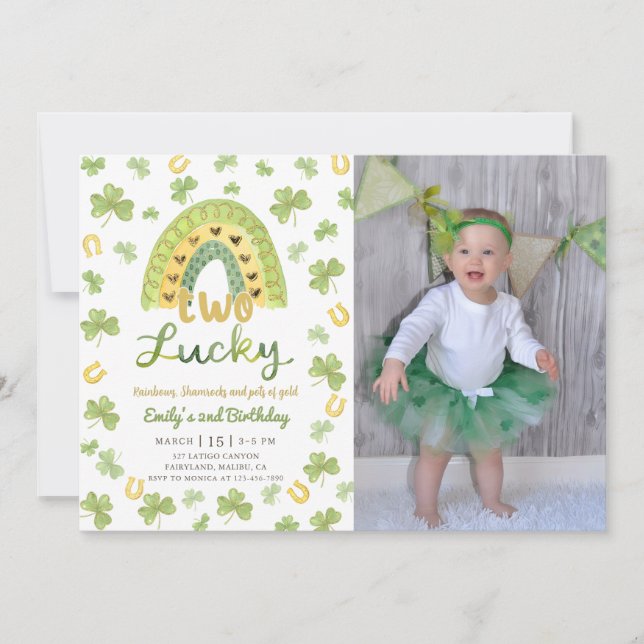 Two Lucky St Patrick's 2nd Birthday Invitation (Front)