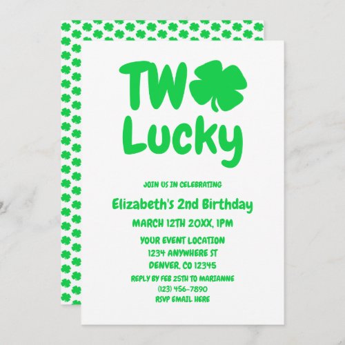 Two Lucky St Patricks Day 2nd Birthday Invitation