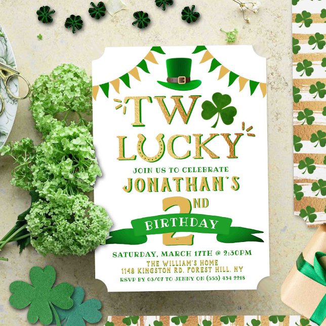 Two Lucky St. Patrick's Day 2nd Birthday Invitation (Creator Uploaded)