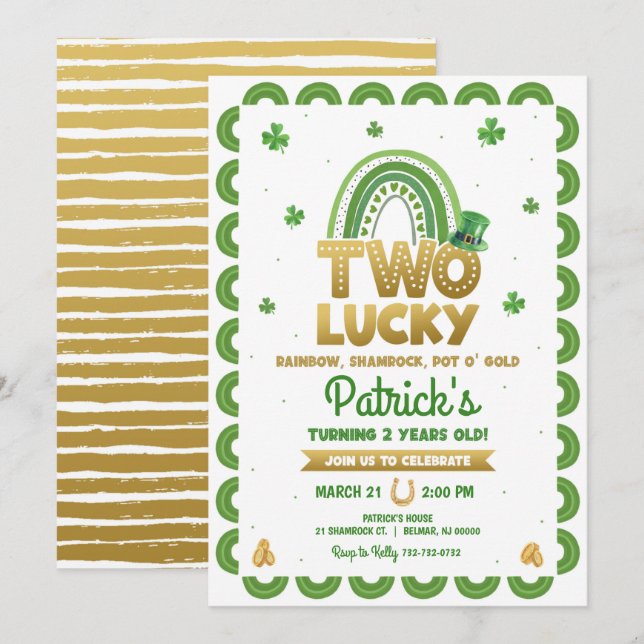 Two Lucky St. Patrick's Day 2nd Birthday Invitation (Front/Back)