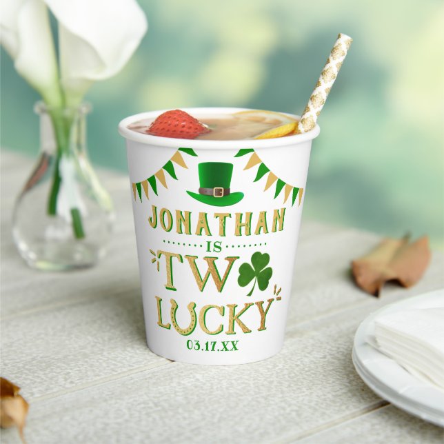 Two Lucky St. Patrick's Day 2nd Birthday Paper Cups (Insitu)