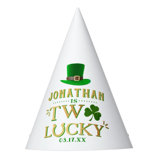 Two Lucky St. Patrick's Day 2nd Birthday Party Hat (Front)