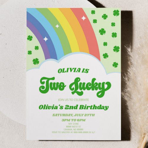 Two Lucky St Patricks Day 2nd Birthday Party Invitation