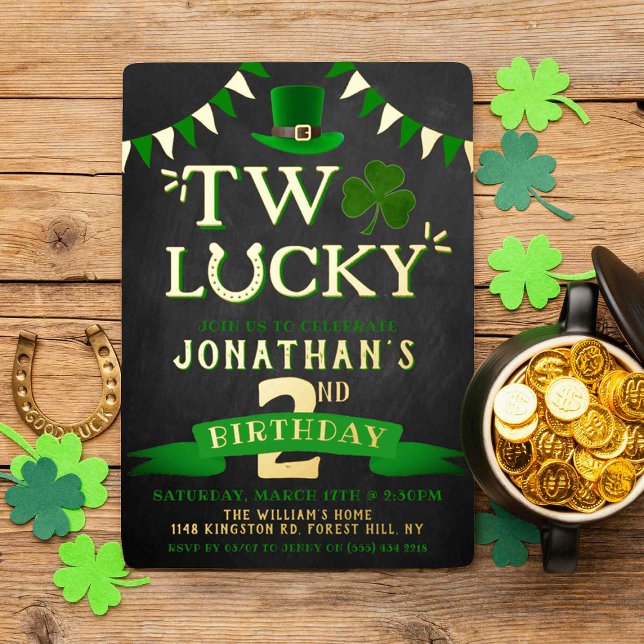 Two Lucky St. Patrick's Day 2nd Birthday Real Foil Invitation (Creator Uploaded)