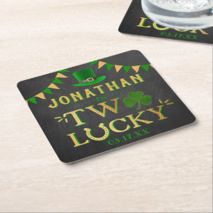 Two Lucky St. Patrick's Day 2nd Birthday Square Paper Coaster