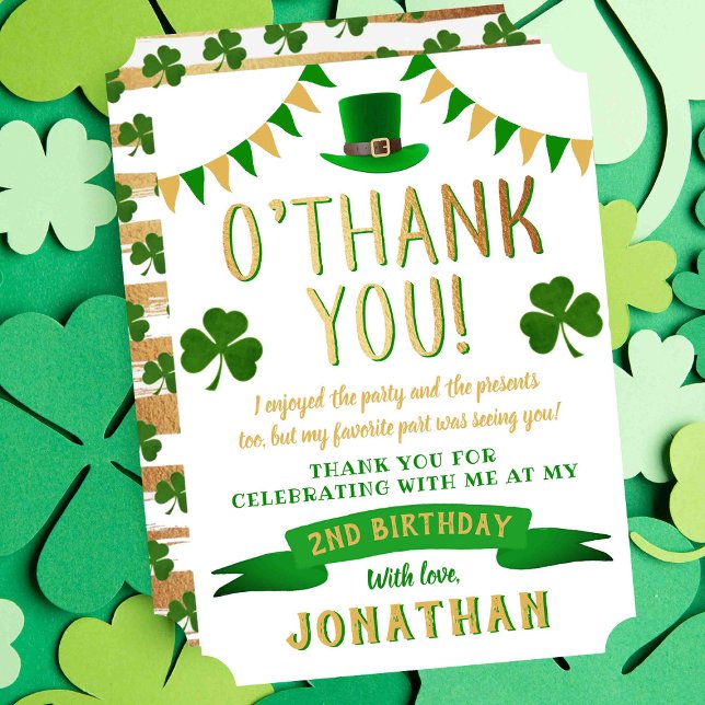 Two Lucky St. Patrick's Day 2nd Birthday Thank You Card (Creator Uploaded)