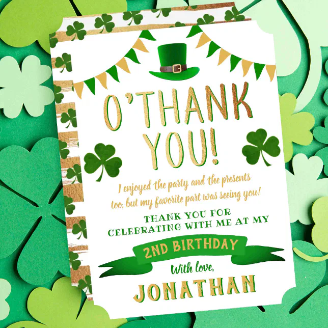 Two Lucky St. Patrick's Day 2nd Birthday Thank You Card | Zazzle