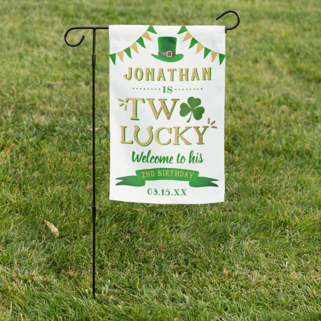 Two Lucky St. Patrick's Day 2nd Birthday Welcome Garden Flag (In SItu)