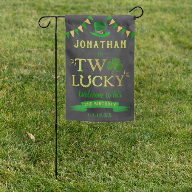 Two Lucky St. Patrick's Day 2nd Birthday Welcome Garden Flag (In SItu)
