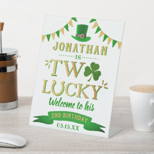 Two Lucky St. Patrick's Day 2nd Birthday Welcome Pedestal Sign
