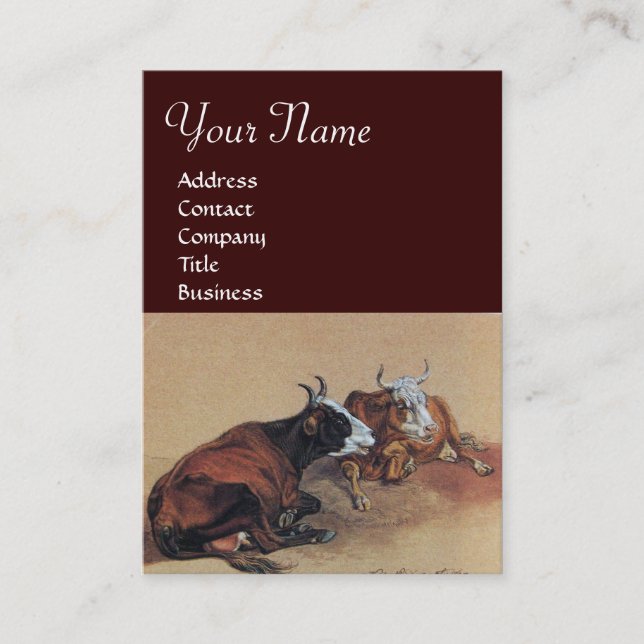 TWO LYING COWS  MONOGRAM BUSINESS CARD (Front)