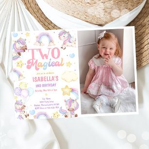 Two Magical Rainbow Unicorn 2nd Birthday Party Invitation